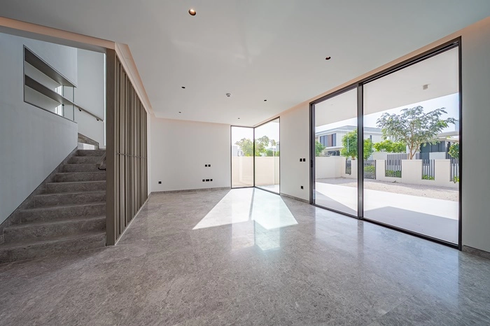 Bright New Villa Interior Showing Ground Floor Space and Access to Private Outdoor Patio